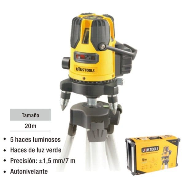 NIVEL LASER CILINDRICO 5 RAYOS VERDE 20M ±1.5MM/7M UYU