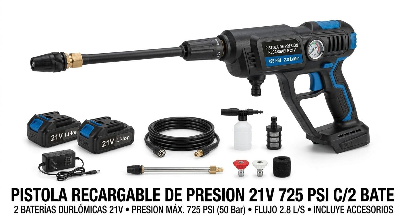 PISTOLA RECARGABLE DE PRESION 21V 725 PSI C/2 BATE